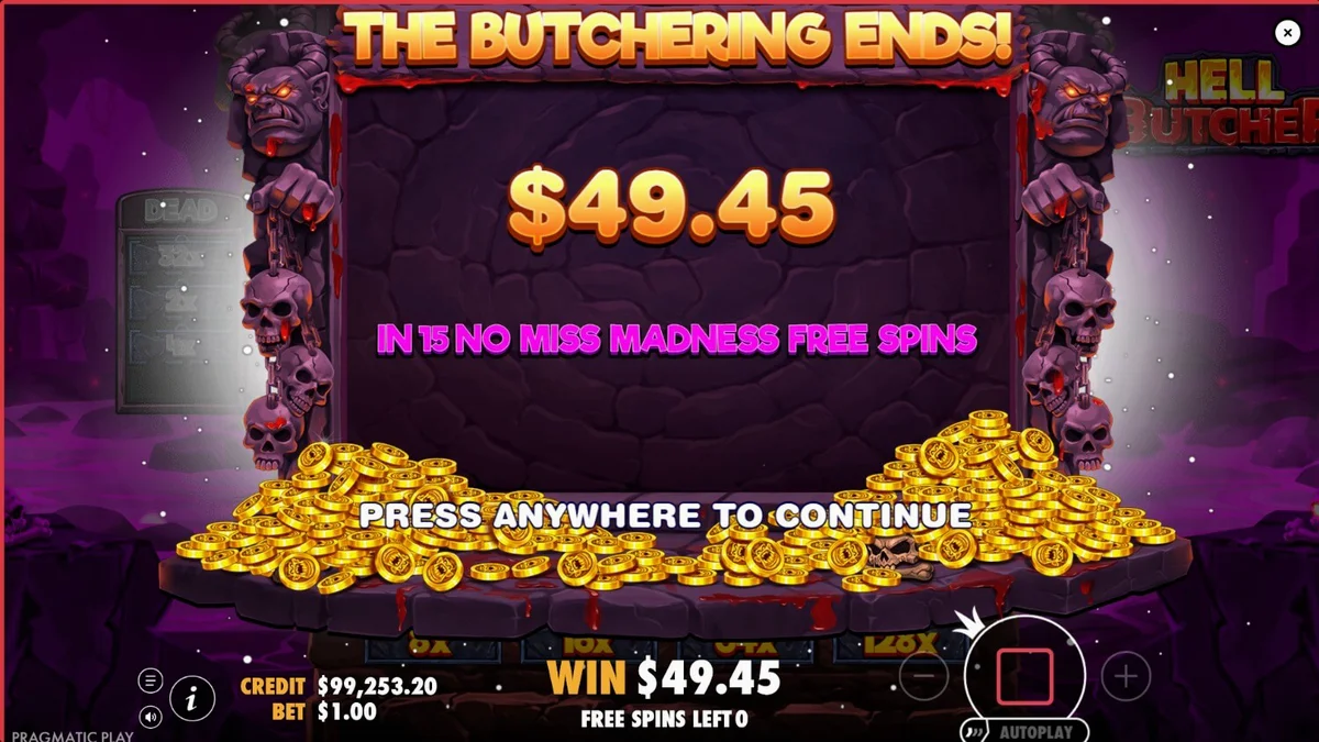 Tampilan visual slot Hell Butcher dengan tema horor dan simbol mengerikan